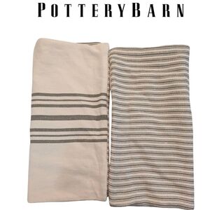 (2) Pottery Barn Farmhouse Linen Double Sided Stripe Pillowcover 20in×20in Sq